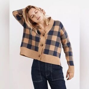 Madewell Bayberry Buffalo Check Cardigan XL